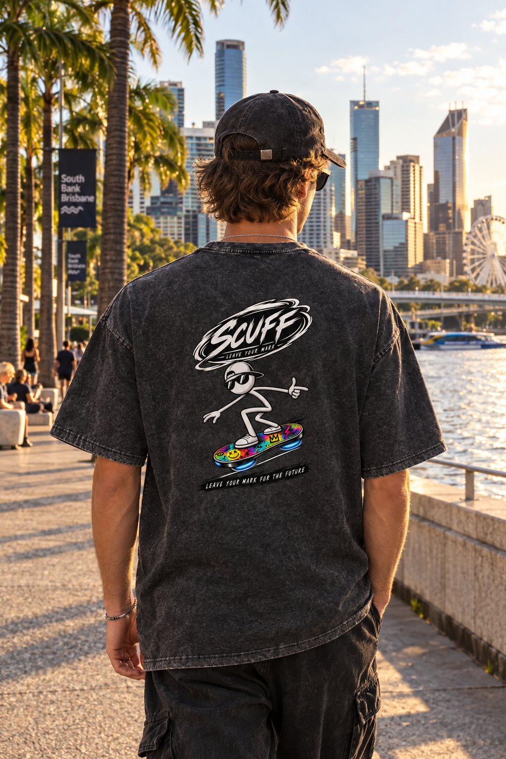 Man from behind in Brisbane wearing Future Stick Rider T-Shirt