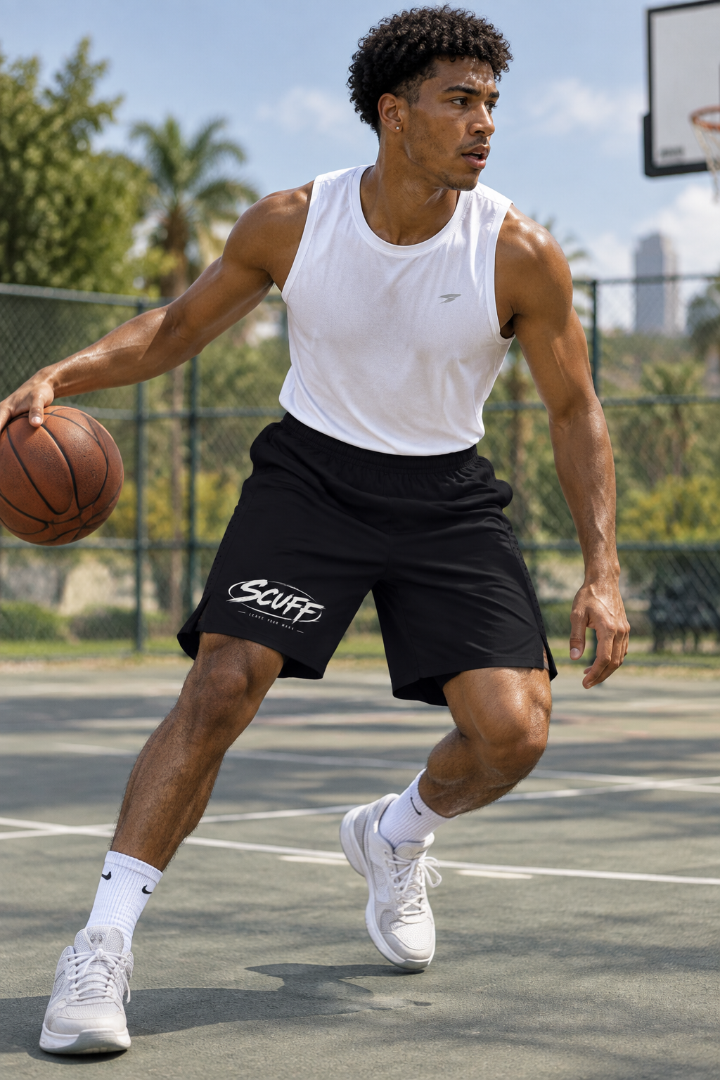 Model wearing Stick Rider Performance Shorts