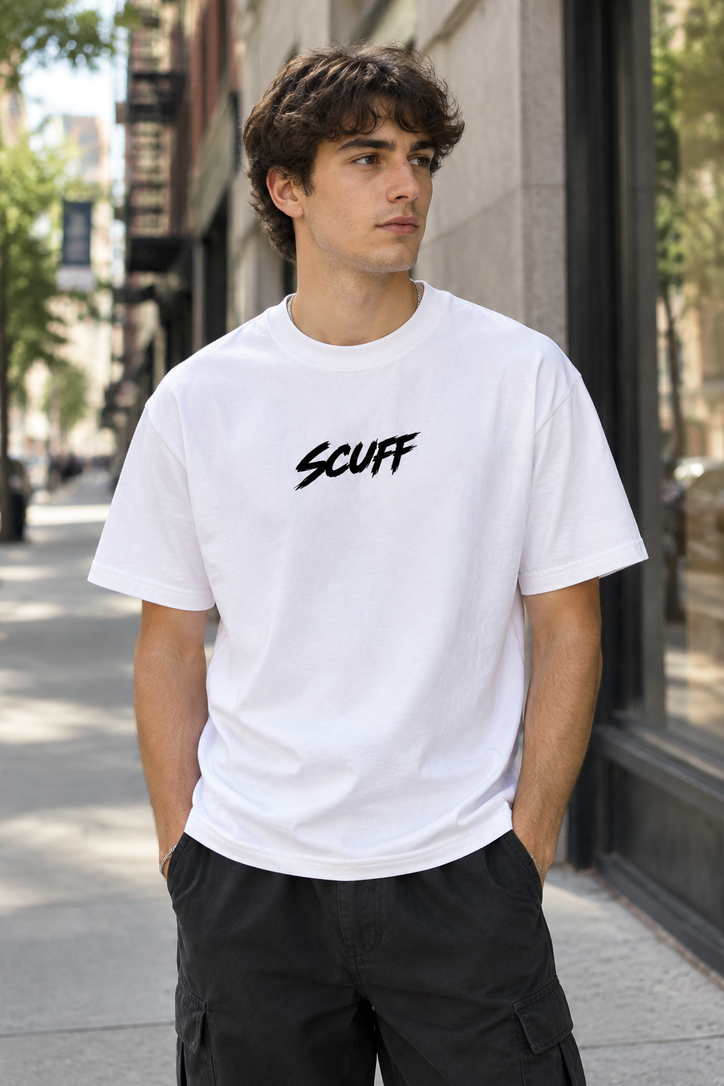 Model wearing Stick Rider T-Shirt